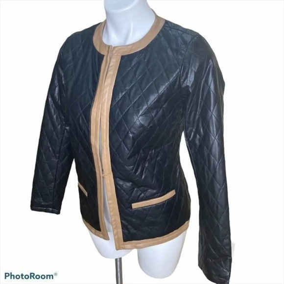 - Joan Rivers Black Taupe faux leather jacket - Picture 2 of 9